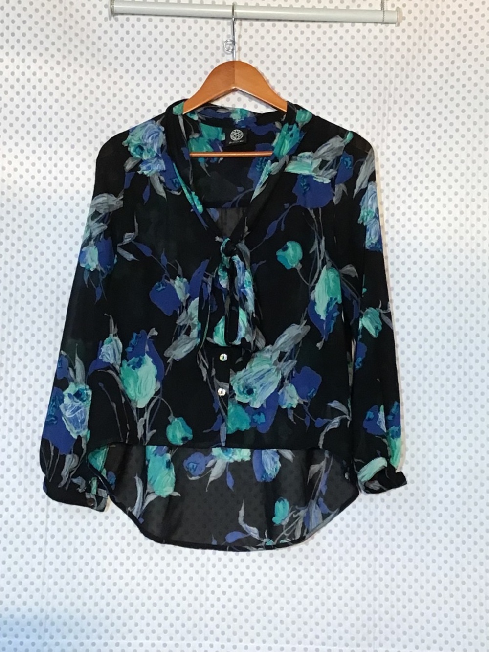 Bobeau Floral Tie-Neck Blouse